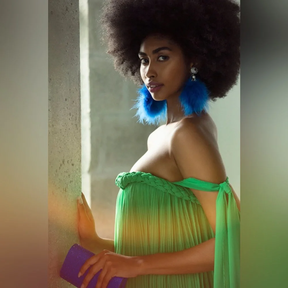 Ranjana Khan cobalt pom marabou feather earrings - Picture 11 of 12
